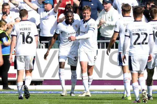 030525 - Newport County v Tranmere Rovers - Sky Bet League 2 - Omari Patrick of Tranmere Rovers celebrates scoring a goal with team mates