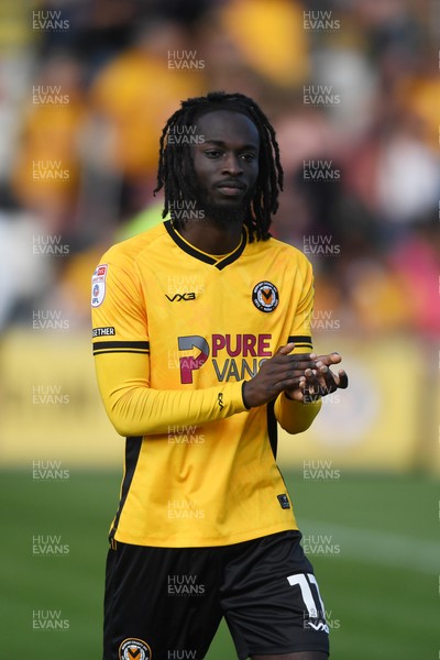 030525 - Newport County v Tranmere Rovers - Sky Bet League 2 - Cameron Antwi of Newport County applauding fans at full time