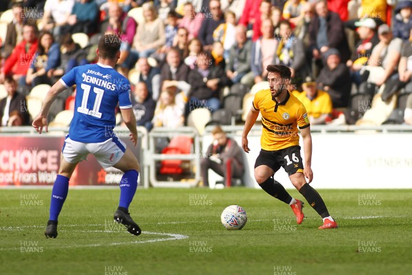 060419 Newport County v Tranmere Rovers - Sky Bet League 2 - Josh Sheehan of Newport County takes on Connor Jennings of Tranmere Rovers 