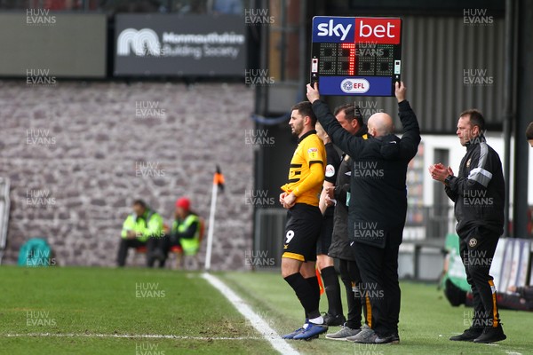 060419 Newport County v Tranmere Rovers - Sky Bet League 2 - Padraig Amond of Newport County comes off the bench to make his 100th appearance 