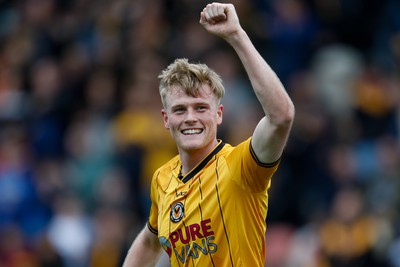 130424 - Newport County v Tranmere Rovers - Sky Bet League 2 -  Will Evans of Newport County celebrates after scoring