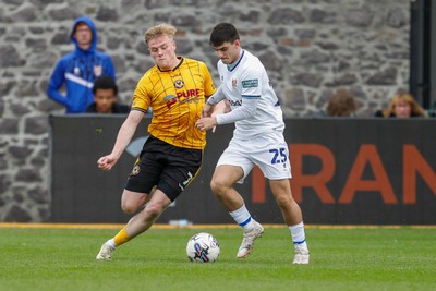 130424 - Newport County v Tranmere Rovers - Sky Bet League 2 -  Will Evans of Newport County and Rob Apter of Tranmere Rovers 