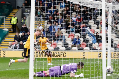 130424 - Newport County v Tranmere Rovers - Sky Bet League 2 -  Will Evans of Newport County celebrates after scoring