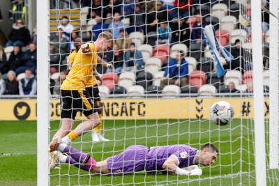 130424 - Newport County v Tranmere Rovers - Sky Bet League 2 -  Will Evans of Newport County celebrates after scoring