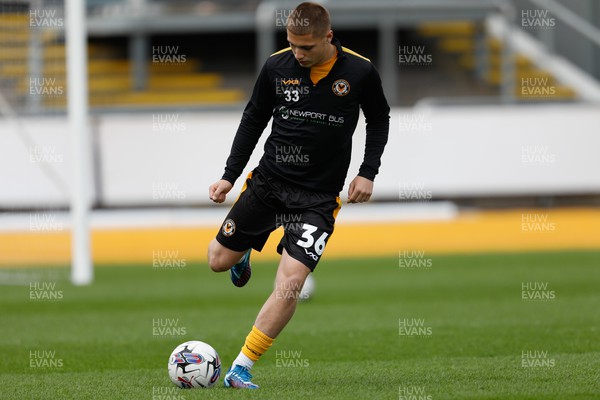 130424 - Newport County v Tranmere Rovers - Sky Bet League 2 -  Corey Evans of Newport County warming up 