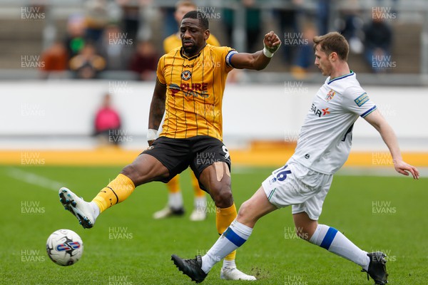 130424 - Newport County v Tranmere Rovers - Sky Bet League 2 -  Omar Bogle of Newport County and Chris Merrie of Tranmere Rovers 
