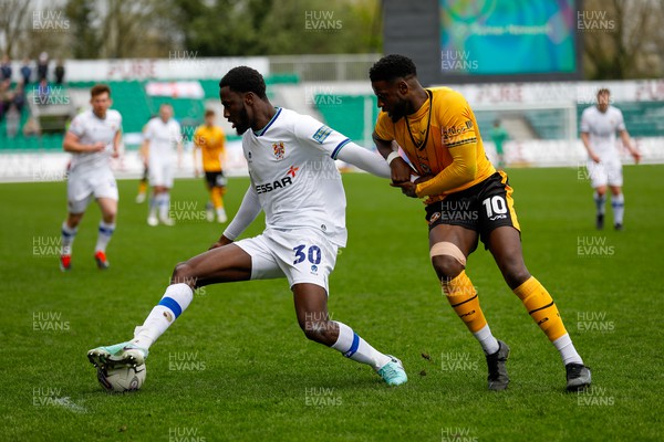 130424 - Newport County v Tranmere Rovers - Sky Bet League 2 -  Offrande Zanzala of Newport County and Jean Leroy-Belehouan of Tranmere Rovers