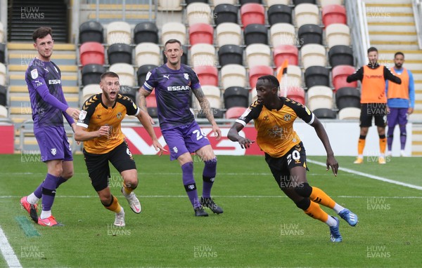 171020 - Newport County v Tranmere Rovers, Sky Bet League 2 - Saikou Janneh of Newport County wheels away to celebrate after scoring the opening goal