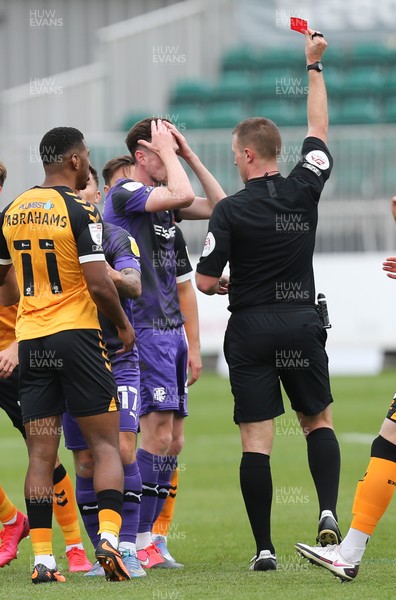 171020 - Newport County v Tranmere Rovers, Sky Bet League 2 - Paul Lewis of Tranmere Rovers is shown a red card for a challenge on Joss Labadie of Newport County