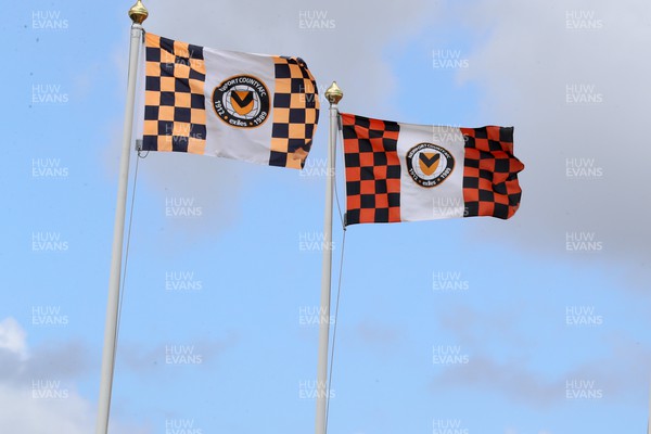 200822 - Newport County v Tranmere Rovers - Sky Bet League 2 - Newport County flags at Rodney Parade 