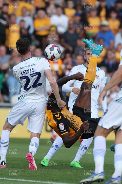 200822 - Newport County v Tranmere Rovers - Sky Bet League 2 -  Omar Bogle of Newport County attempts an overhead kick in front of the Tranmere goal