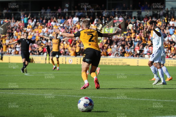 200822 - Newport County v Tranmere Rovers - Sky Bet League 2 - Cameron Norman of Newport County appeals for a penalty