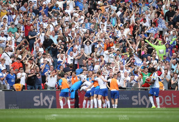 250519 - Newport County v Tranmere Rovers - SkyBet League Two Play-off Final - Connor Jennings of Tranmere Rovers celebrates scoring a goal with team mates