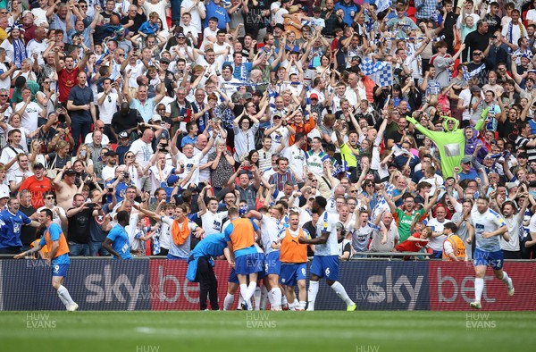 250519 - Newport County v Tranmere Rovers - SkyBet League Two Play-off Final - Connor Jennings of Tranmere Rovers celebrates scoring a goal with team mates