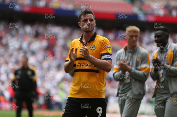 250519 - Newport County v Tranmere Rovers - SkyBet League Two Play-off Final - Dejected Padraig Amond of Newport County thanks the fans