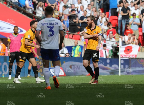 250519 - Newport County v Tranmere Rovers, Sky Bet League 2 Play-Off Final - Mark O'Brien of Newport County leaves the pitch after being shown a red card