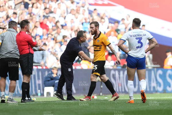 250519 - Newport County v Tranmere Rovers, Sky Bet League 2 Play-Off Final - Mark O'Brien of Newport County leaves the pitch after being shown a red card