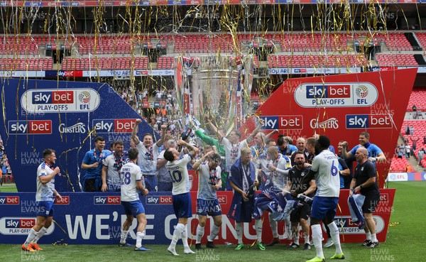 250519 - Newport County v Tranmere Rovers, Sky Bet League 2 Play-Off Final - Tranmere Rovers celebrate after beating Newport County to gain promotion to League 1