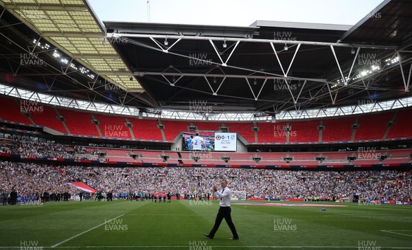 250519 - Newport County v Tranmere Rovers, Sky Bet League 2 Play-Off Final - Newport County manager Michael Flynn walks around the pitch at Wembley to applaud the Newport County fans