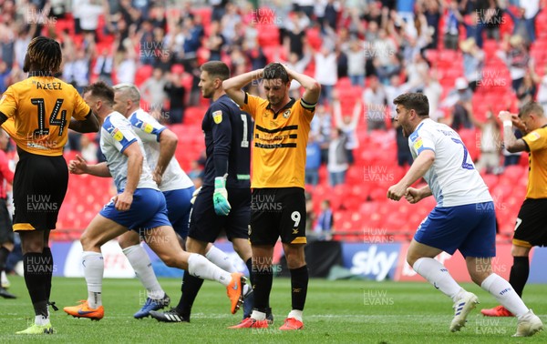 250519 - Newport County v Tranmere Rovers, Sky Bet League 2 Play-Off Final - Padraig Amond of Newport County reacts on the final whistle as his team lose to Tranmere Rovers in the League 2 Play Off Final