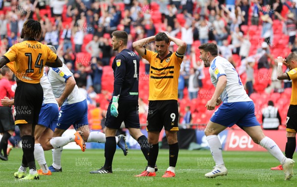 250519 - Newport County v Tranmere Rovers, Sky Bet League 2 Play-Off Final - Padraig Amond of Newport County reacts on the final whistle as his team lose to Tranmere Rovers in the League 2 Play Off Final
