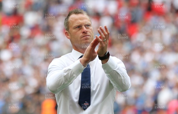250519 - Newport County v Tranmere Rovers, Sky Bet League 2 Play-Off Final - Newport County manager Michael Flynn applauds the fans  after his team lose to Tranmere Rovers in the League 2 Play Off Final