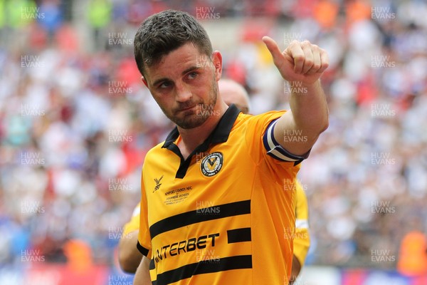 250519 - Newport County v Tranmere Rovers, Sky Bet League 2 Play-Off Final - Padraig Amond of Newport County applauds the fans after Newport County lose to Tranmere Rovers in the League 2 Play Off Final