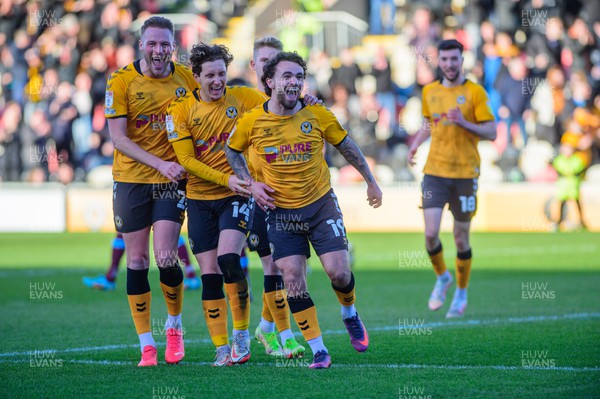 260222 - Newport County v Tranmere Rovers - Sky Bet League 2 - Dom Telford of Newport County celebrates his goal