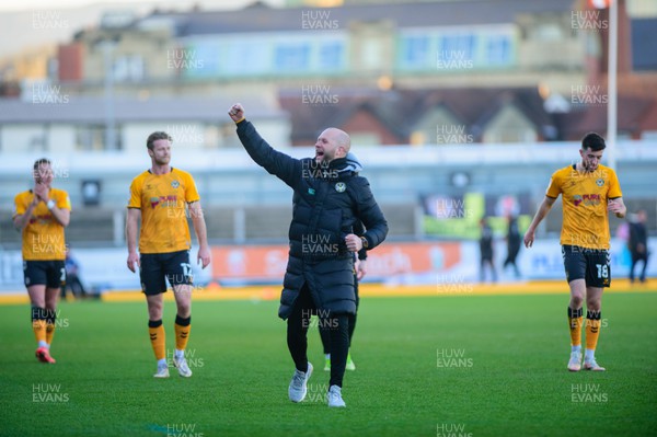 260222 - Newport County v Tranmere Rovers - Sky Bet League 2 - James Rowberry manager of Newport County celebrates their win