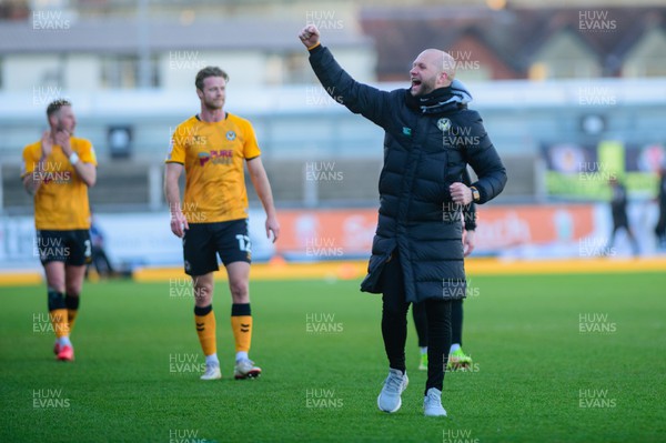 260222 - Newport County v Tranmere Rovers - Sky Bet League 2 - James Rowberry manager of Newport County celebrates their win