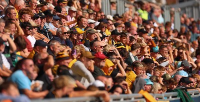 290826 Newport County v Tranmere Rovers, EFL Sky Bet League 2 - Newport County fans watch the match