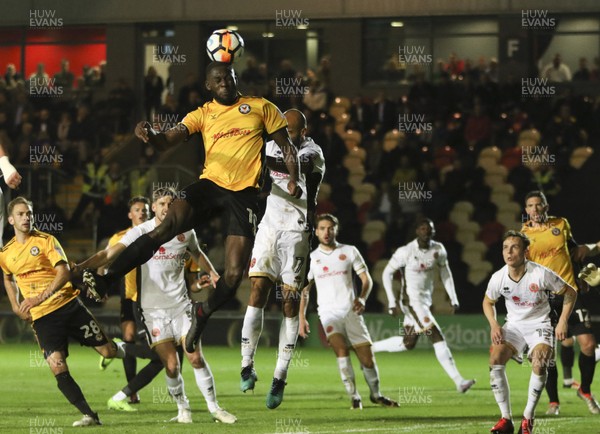 041117 - Newport County v Walsall, FA Cup First Round - Frank Nouble of Newport County heads at goal