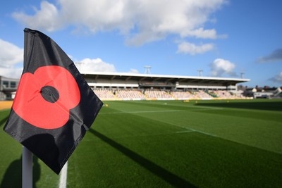 081125 - Newport County v Walsall - Sky Bet League 2 - A remembrance corner flag
