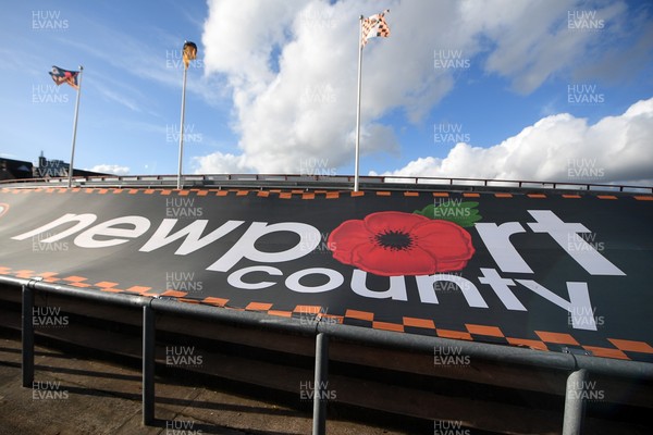 081125 - Newport County v Walsall - Sky Bet League 2 - A Newport County remembrance banner