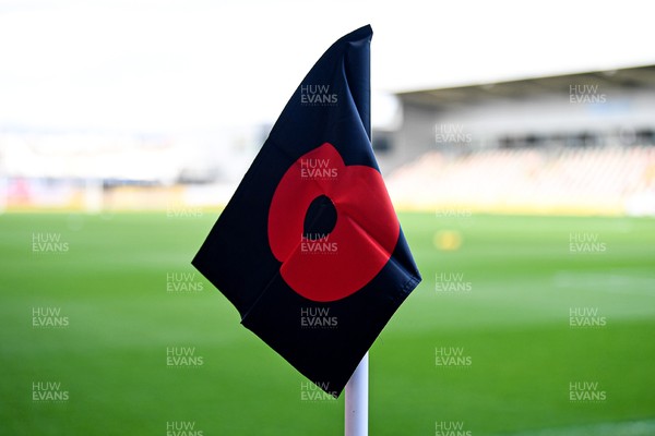 081125 - Newport County v Walsall - Sky Bet League 2 - A remembrance corner flag