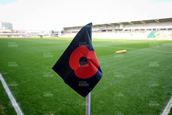 081125 - Newport County v Walsall - Sky Bet League 2 - A remembrance corner flag