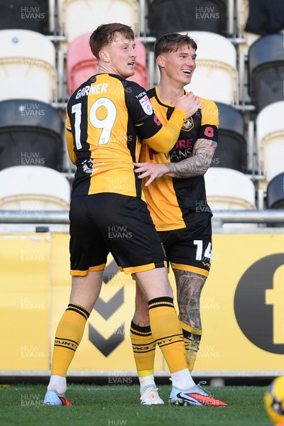 081125 - Newport County v Walsall - Sky Bet League 2 - Kai Whitmore of Newport County celebrates scoring a goal with team mates