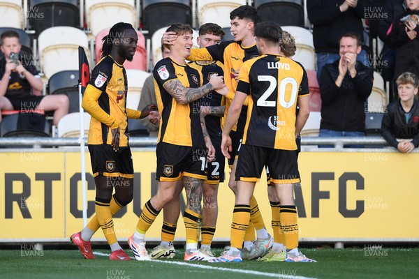 081125 - Newport County v Walsall - Sky Bet League 2 - Kai Whitmore of Newport County celebrates scoring a goal with team mates