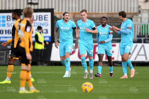 081125 - Newport County v Walsall - Sky Bet League 2 - Ryan Finnigan of Walsall celebrates scoring a goal with team mates