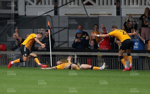180921 - Newport County v Walsall - SkyBet League Two - James Clarke of Newport County celebrates scoring a goal with team mates