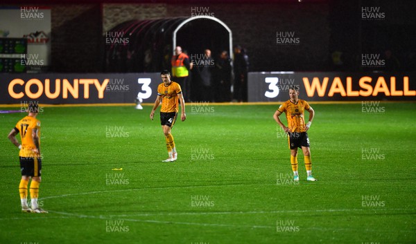 201023 - Newport County v Walsall - EFL SkyBet League 2 - Nepwort County players look dejected after Walsall goal