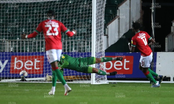 241120 - Newport County v Walsall - SkyBet League Two - Elijah Adebayo of Walsall scores a goal