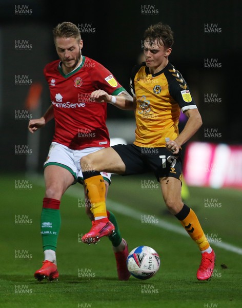 241120 - Newport County v Walsall - SkyBet League Two - Scott Twine of Newport County is challenged by Cameron Norman of Walsall