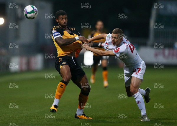 220920 - Newport County v Watford - Carabao Cup - Joss Labadie of Newport County is challenged by Toby Stevenson of Watford