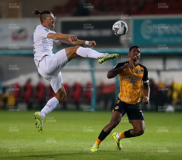 220920 - Newport County v Watford - Carabao Cup - Francisco Sierralta of Watford gets the ball away from Tristan Abrahams of Newport County