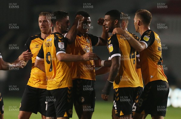 220920 - Newport County v Watford - Carabao Cup - Joss Labadie of Newport County celebrates scoring a goal with team mates