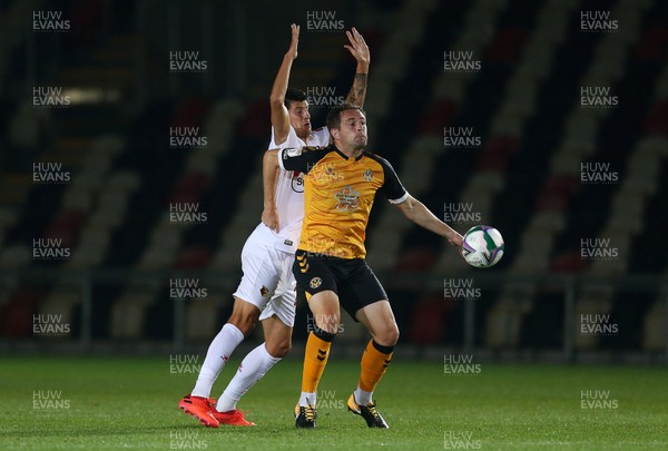 220920 - Newport County v Watford - Carabao Cup - Matthew Dolan of Newport County is challenged by Ignacio Pussetto of Watford