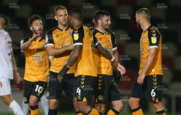 220920 - Newport County v Watford - Carabao Cup - Padraig Amond of Newport County celebrates scoring a goal with team mates