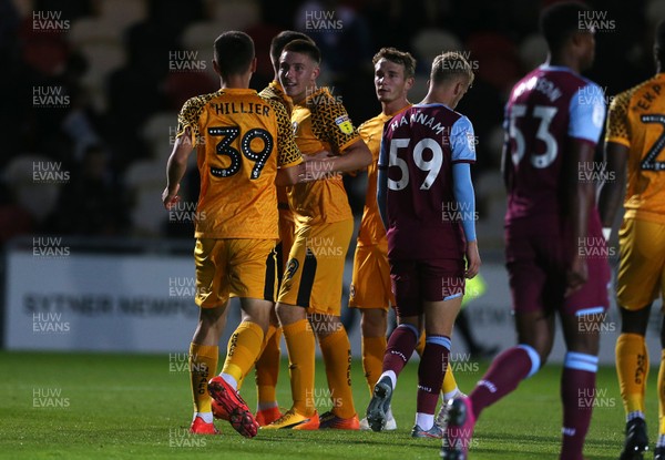 040919 - Newport County v West Ham U21s - Leasingcom Trophy - Lewis Collins of Newport County celebrates scoring a goal with team mates