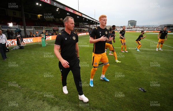 270819 - Newport County v West Ham United - Carabao Cup - Newport County Manager Michael Flynn watches the team warm up